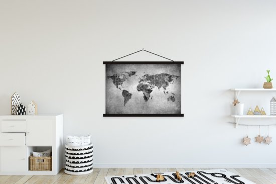 Porte-affiche avec affiche - Affiche scolaire - Wereldkaart - Vintage - Abstrait - Enfants - Garçons - Filles - 150x100 cm - Lattes noires