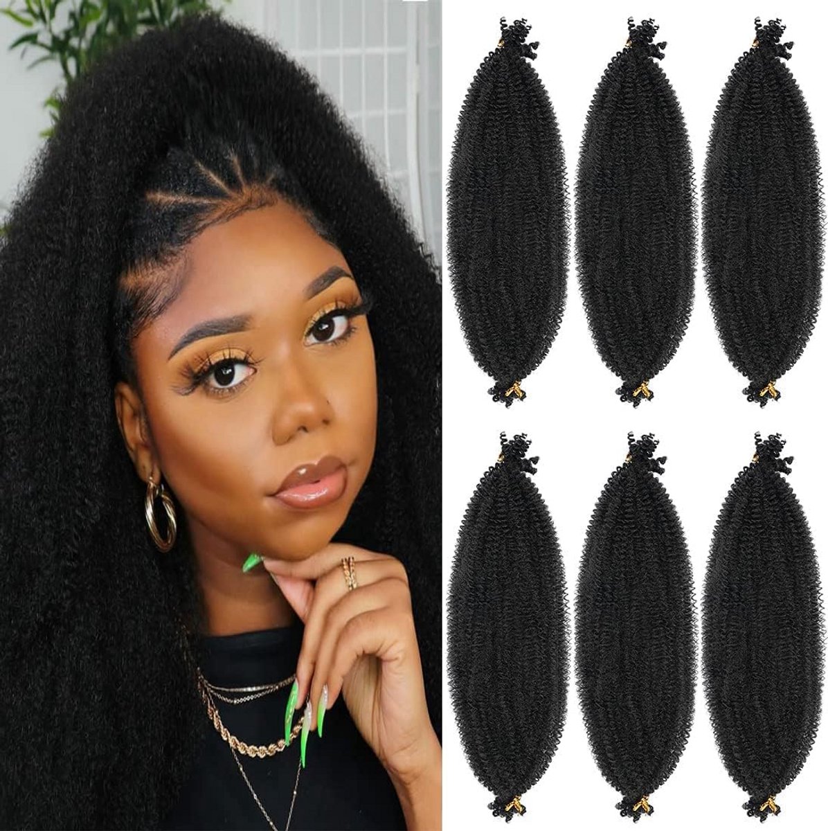 Pre-Twisted Spring Twist Krokant Haar 6 Packs Zacht Afro Twist Vlechthaar 61 Inch