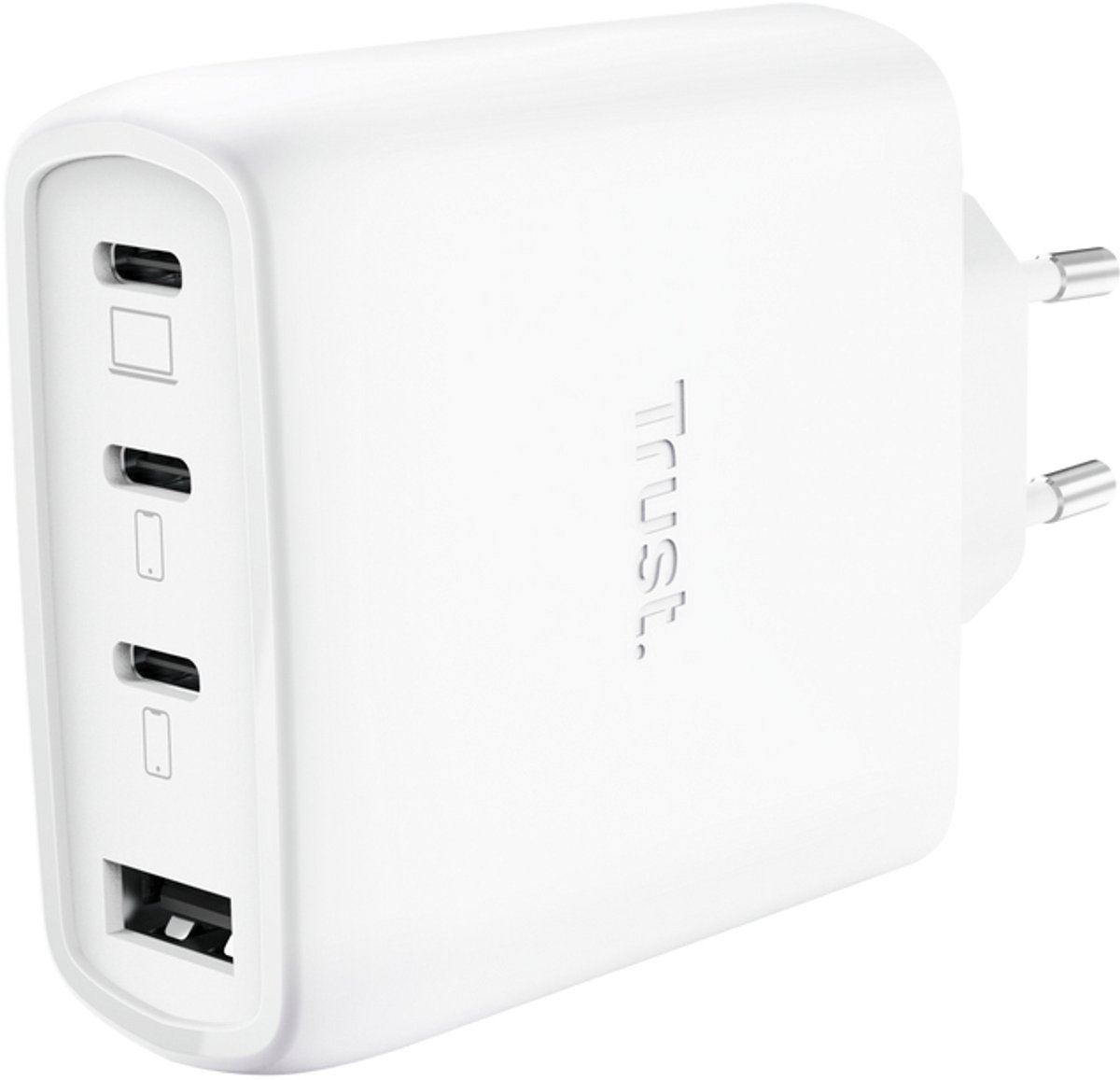 Image of Trust Maxo 65W GaN USB-C & USB-A Oplader – 4 Poorten – Gelijktijdig Laptop, Tablet & Smartphone Opladen – Geschikt voor o.a. Lenovo, HP, Dell, Asus, Acer - Snellader – Compact en Universeel – 2m kabel - Wit