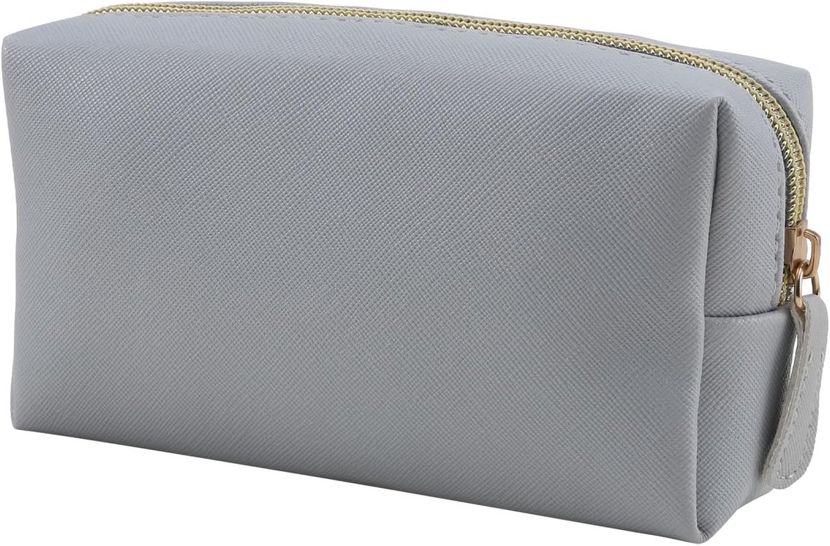 Leren make-uptasje - geschikt voor in de handtas en op reis - draagbare kleine make-up organizer - geschikt voor vrouwen en meisjes - make-uptasje met ritssluiting - Grijs