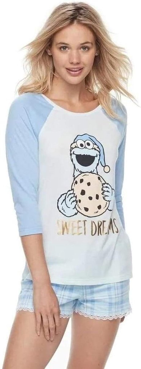 Koekiemonster Pyjamaset voor Dames - Comfortabele Shortie Met Kanten Rand