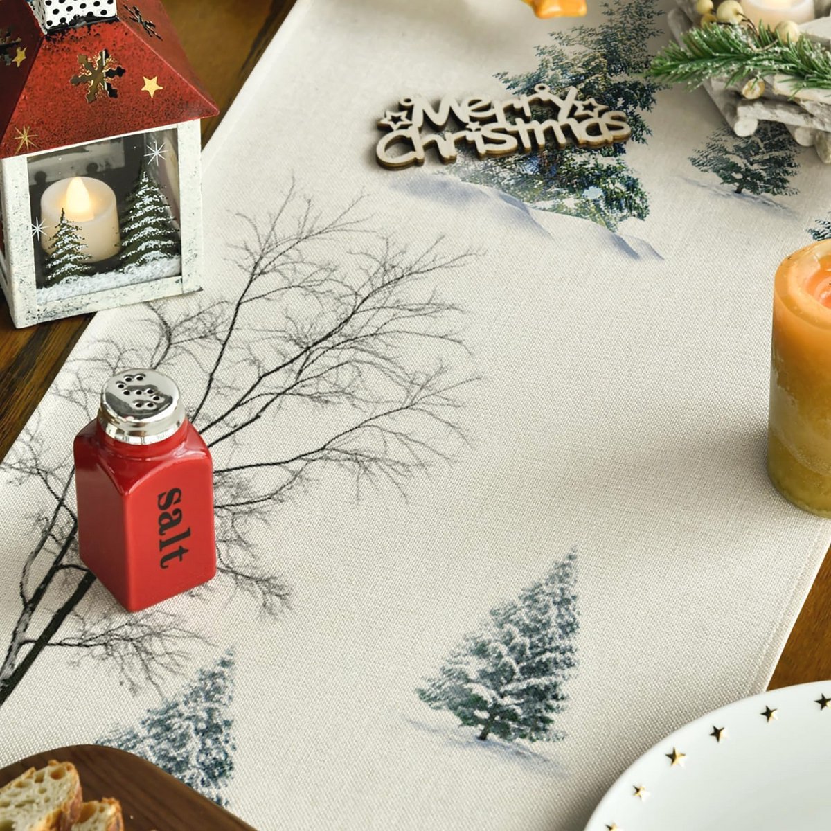 Watercolor Sneeuw Boom Tafel Loper voor Kerstmis - 40x140cm