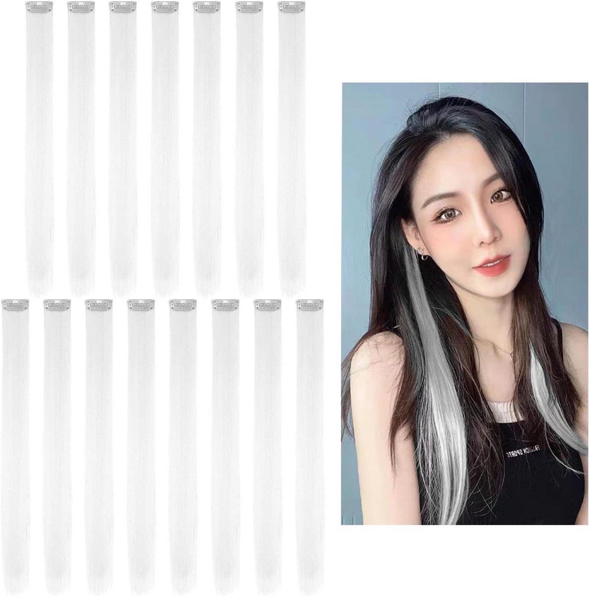 15 Delige Set Witte Haarstukjes voor Haarverlenging - Mode Accessoires