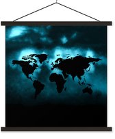 Affiche scolaire - Wereldkaart - Zwart - Blauw - 40x40 cm - Lattes noires