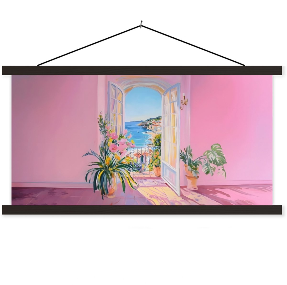 Posterhanger incl. Poster 120x60 cm - Schoolplaat - Roze - Buiten - Verf - Textielposter -