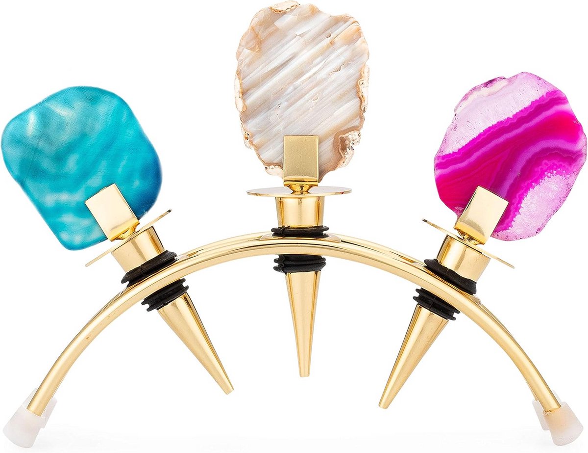 Decoratieve Wijnafsluiters Set van 3 met Gouden Standaard