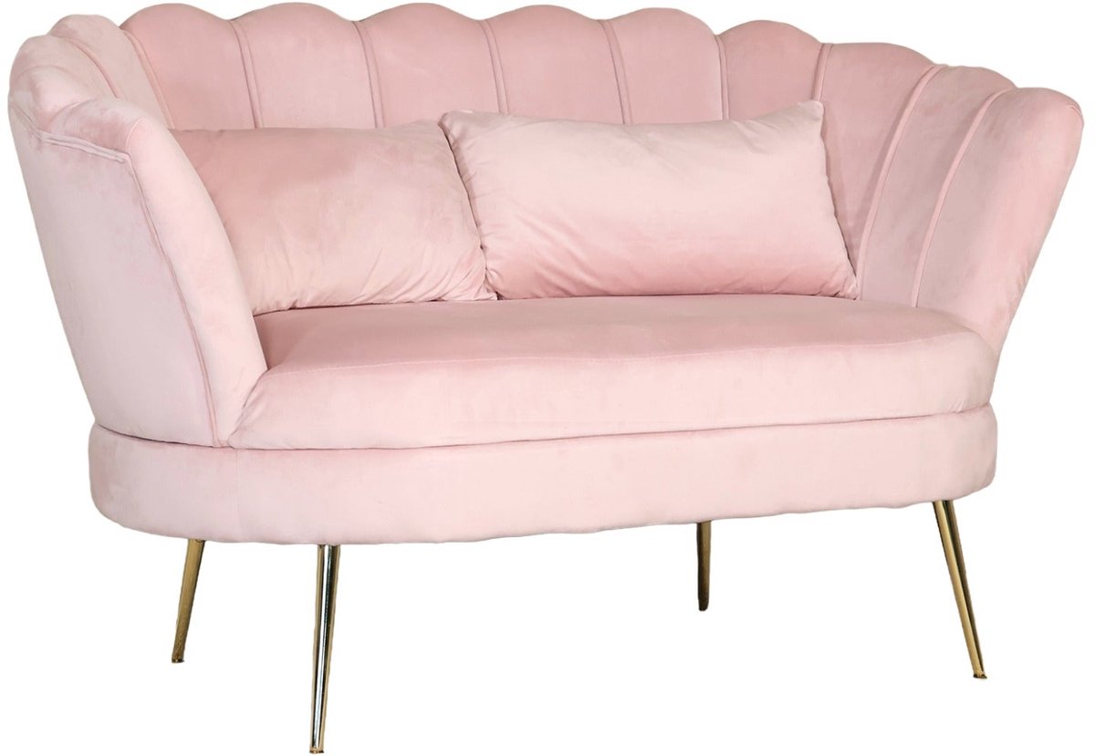 Zitbank Belle 2 zits velvet roze bankstel 135cm stof incl. 2 kussens bank zetel