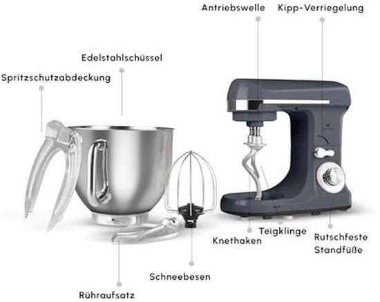 Voedselprocessor met 6-traps snelheidscontrole en 5,7L RVS kom, met dubbele kneedhaak, klopper en deeghaak, antislipstand, 1400 W van Kenwood — afbeelding 5