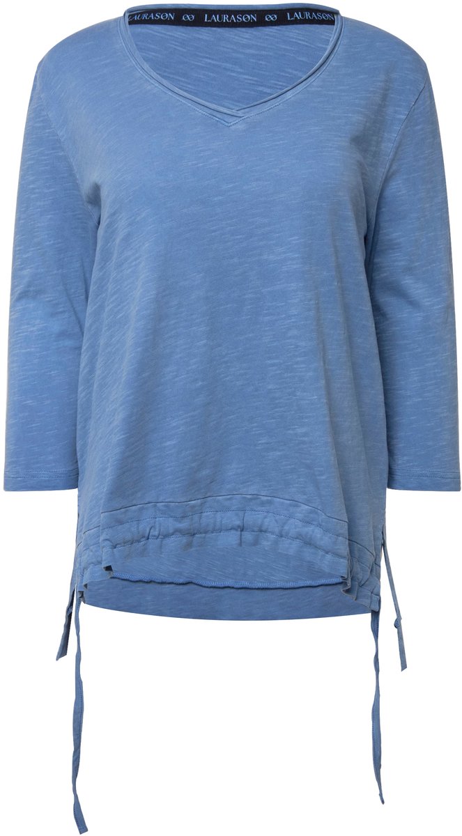 Laurasøn - Dames - T-shirt V-hals halve mouwen gerimpelde zoom OEKO-TEX MIG - Hemelsblauw - Maat XXL