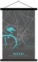 Porte-affiche avec affiche - Affiche scolaire - Allemagne - Blauw - Wesel - Plan de la ville - Carte - Carte - 60x90 cm - Lattes noires