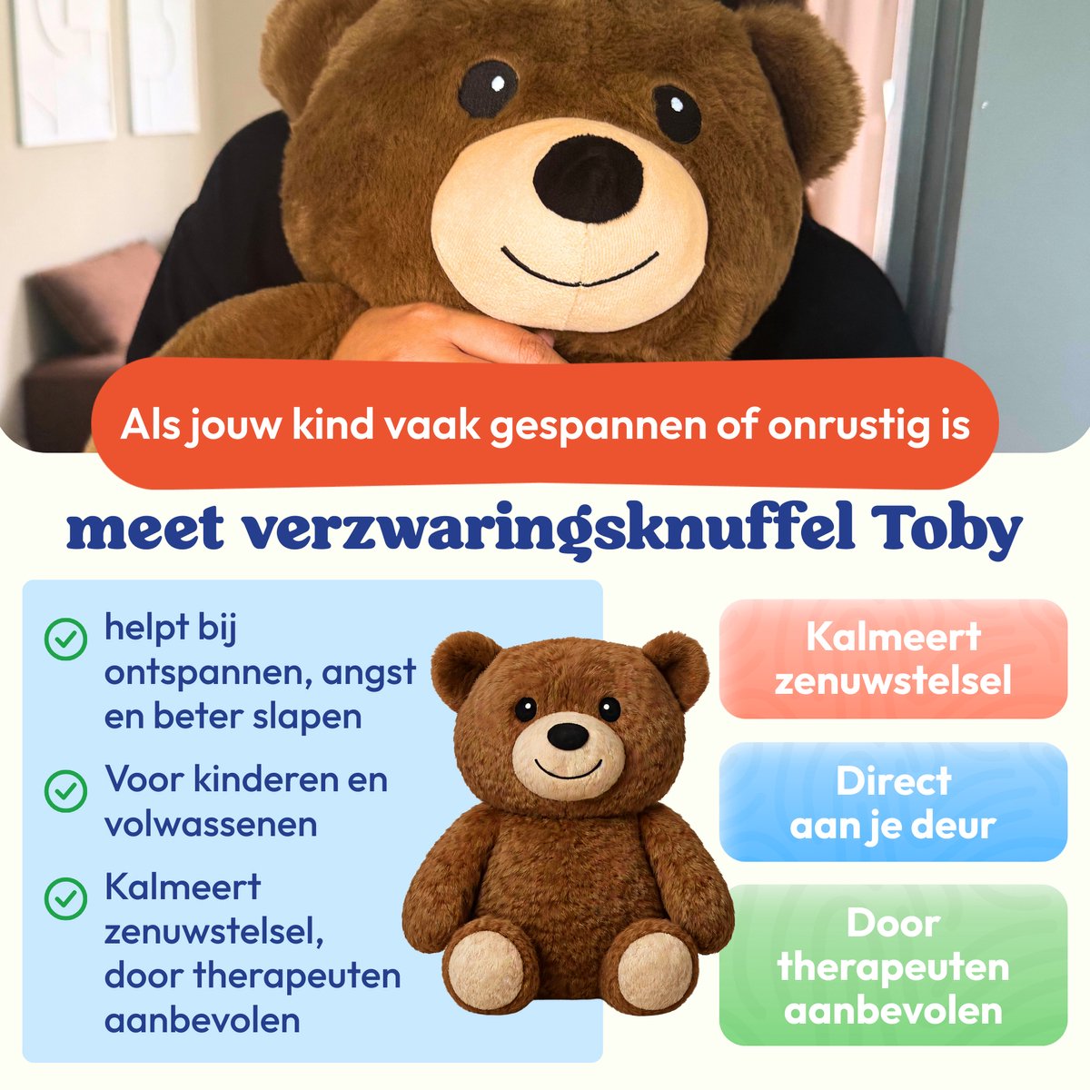 Being Together Verzwaringsknuffel Beer - Verzwaarde Knuffel 2,5kg voor Volwassenen en Kinderen - Therapeutische Beer Knuffel — afbeelding 2