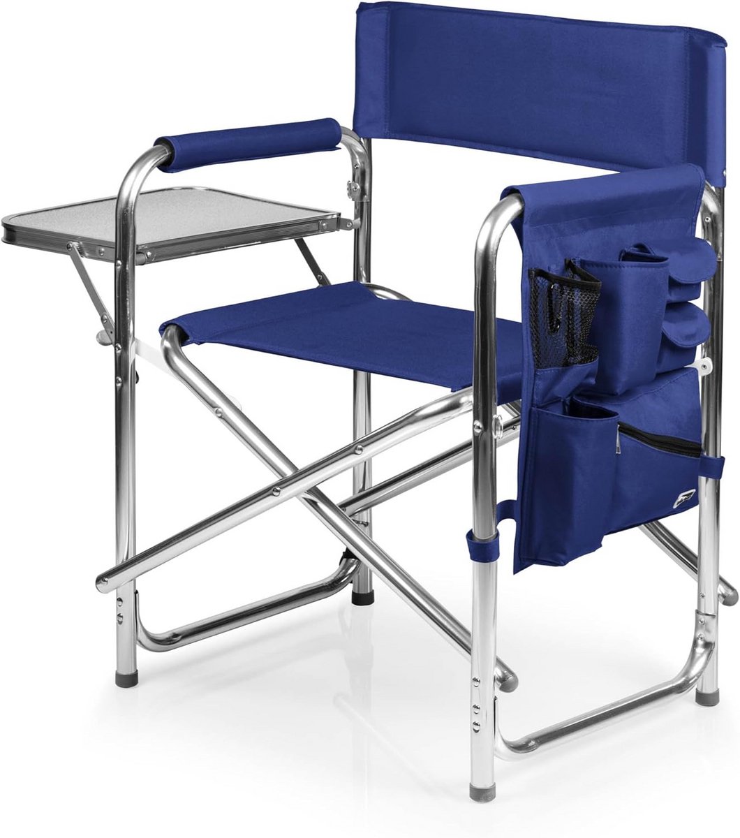 Sportstoel met Bijzettafel - Campingstoel voor Volwassenen - Marineblauw