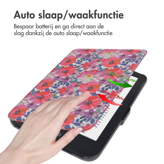 iMoshion Ereader Cover / Hoesje Geschikt voor Kobo Clara 2E / Tolino Shine 4 - iMoshion Design Sleepcover Bookcase zonder stand - Flower Watercolor van iMoshion — afbeelding 3