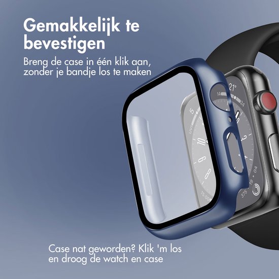 Screen protector - Geschikt voor Apple Watch 7 / 8 / 9 - 45 mm - Full Cover Hard Case / Beschermend Hoesje - Donkerblauw