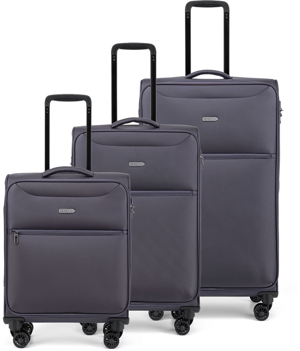 Epic Jupiter 4X 4 wielen Kofferset 3-delig - Zachte bagage - TSA slot - excaliburgrey