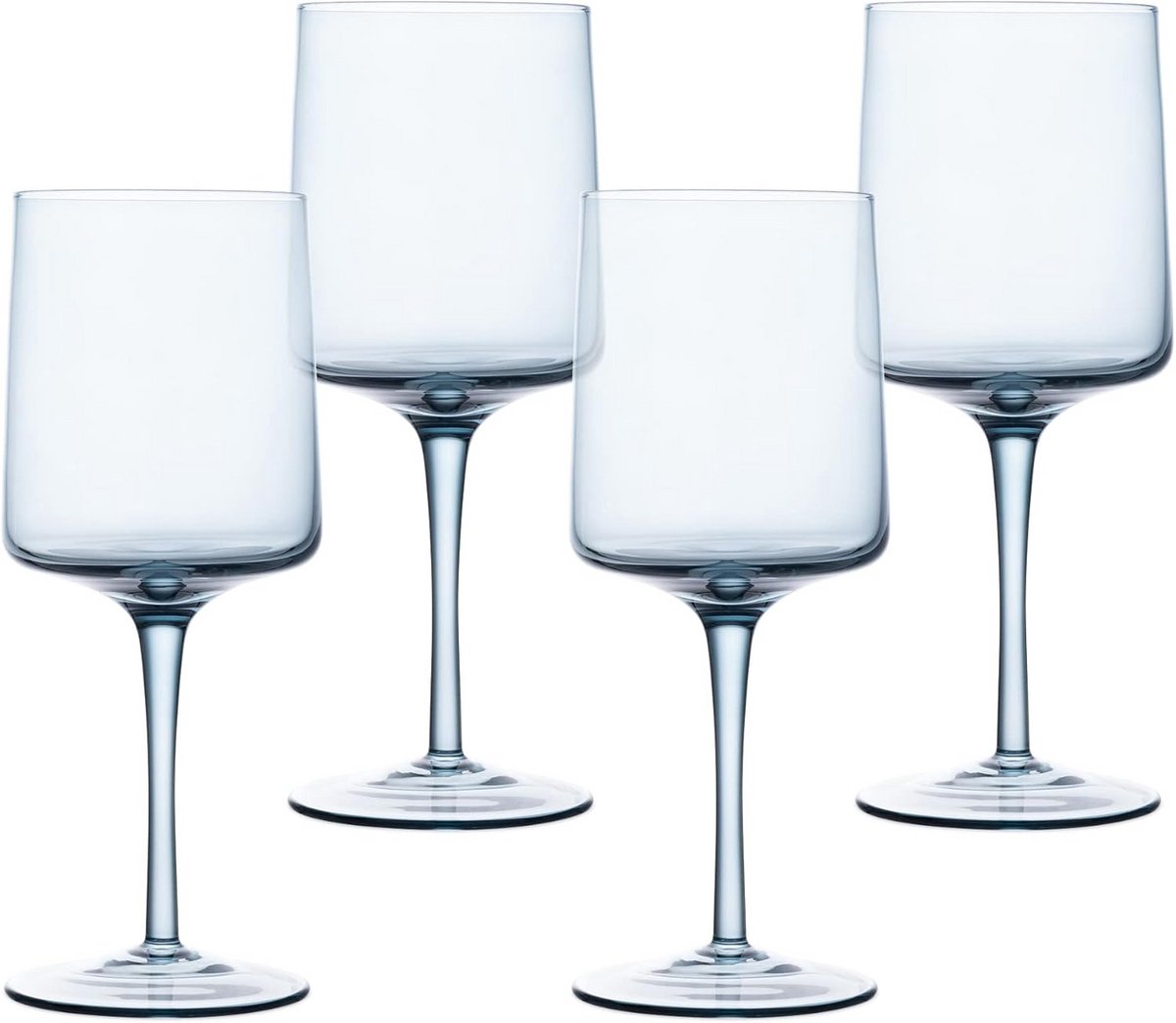 Set van 4 Wijnfluiten Blauw Getint Glas met Hoge Voet - Cocktail en Dessertglazen