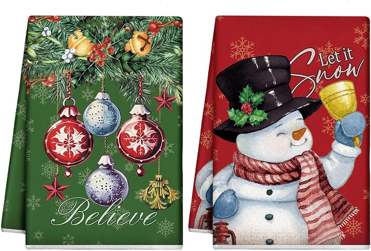 Set van 2 Kerst Keukenhanddoeken - XL Theedoeken Kerstdecoratie 40x60 cm