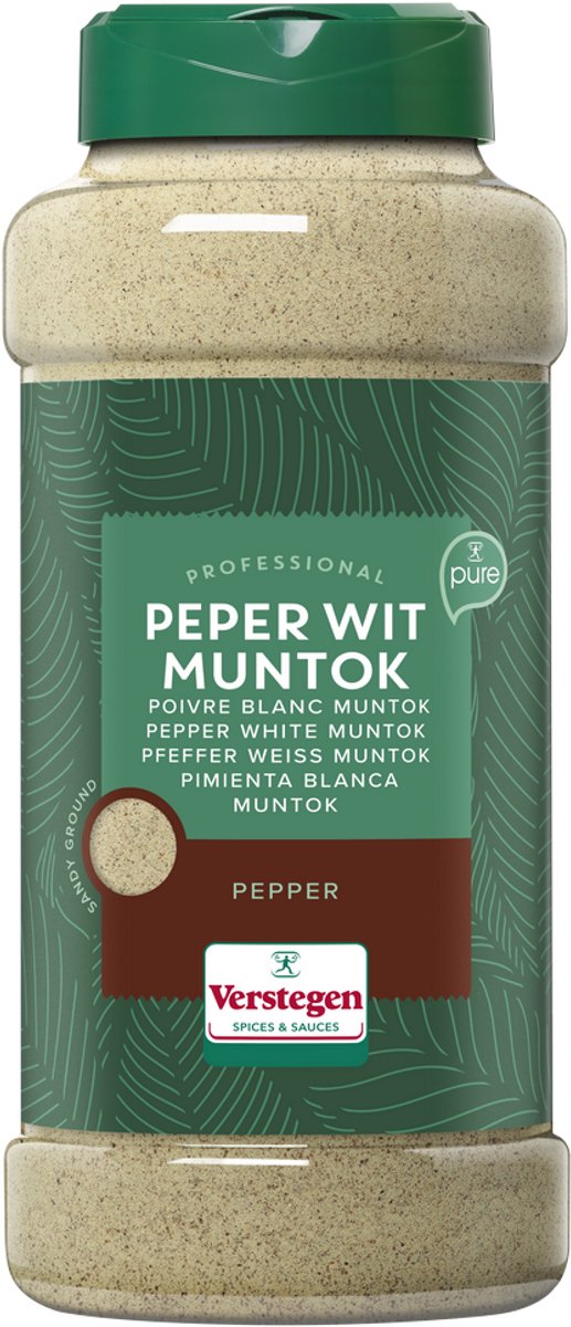 Verstegen - Peper wit Muntok zanderig gemalen - Pure - Strooibus large - Peper & zout - 530g