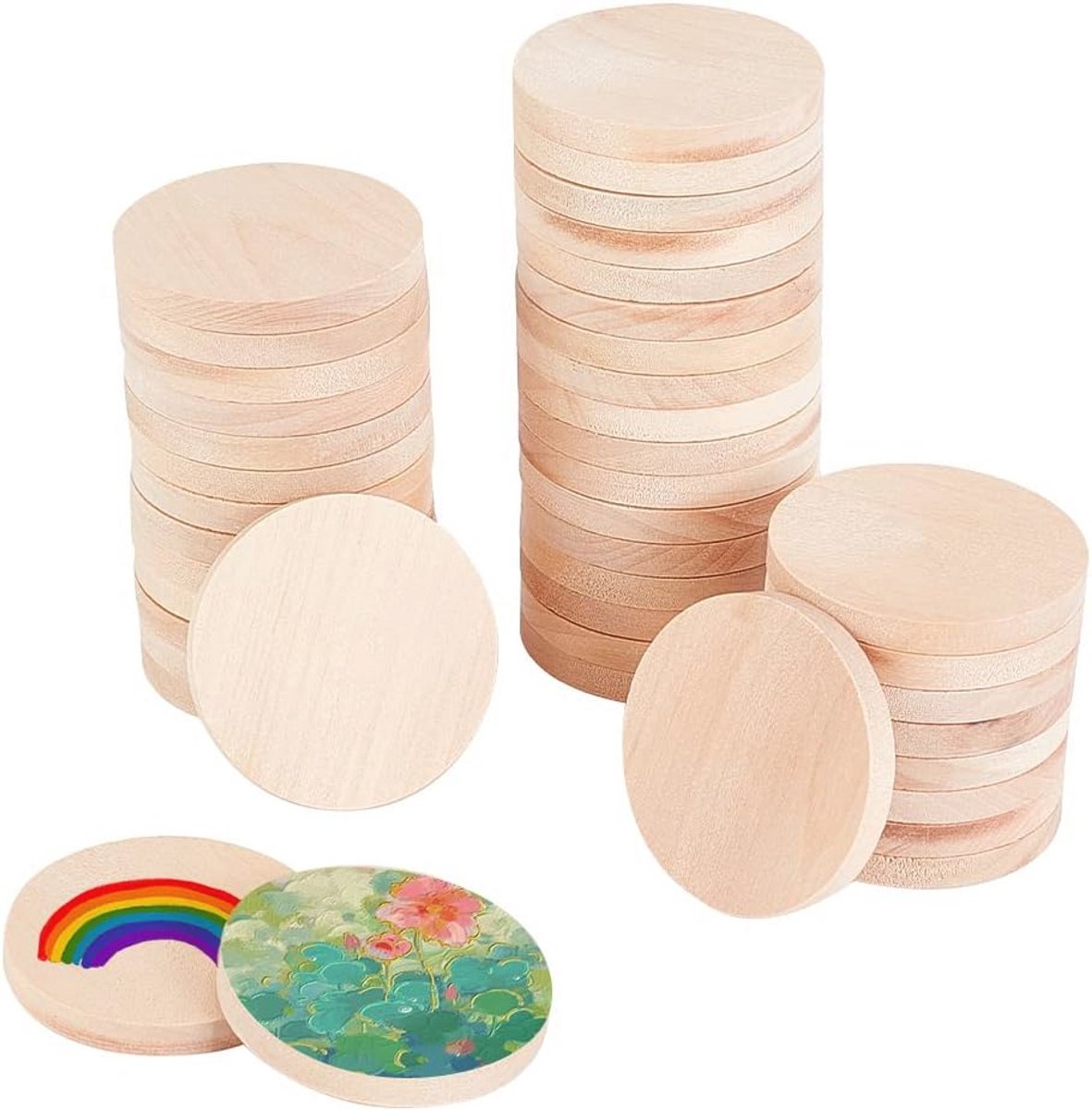 50 Stuks 4 cm Natuurlijke Houten Plakjes voor DIY Handwerken - Ongeschilderd Houten Cirkel