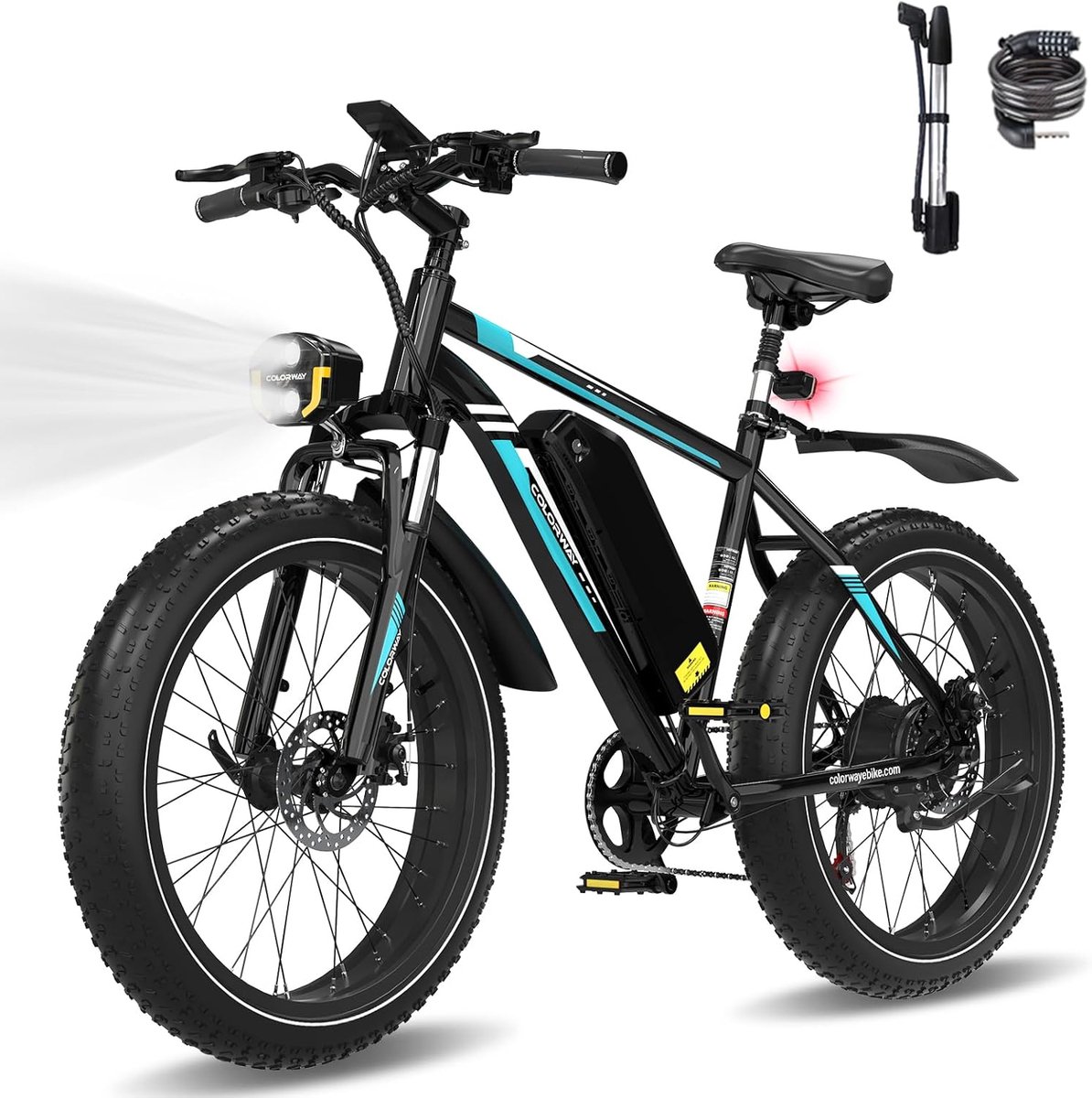COLORWAY Elektrische Fiets BK15 - 26*4.0 Inch Mountain EBike met Afneembare 48V 15Ah Lithium Batterij - City Commuter E-Bike met 250W Motor - 7 Versnellingen - IP54 Waterdicht
