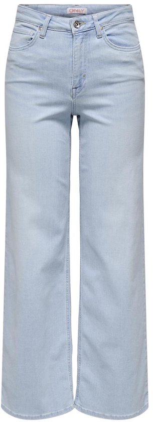 Lichtblauwe jeans met wijde pijpen en een hoge taille.