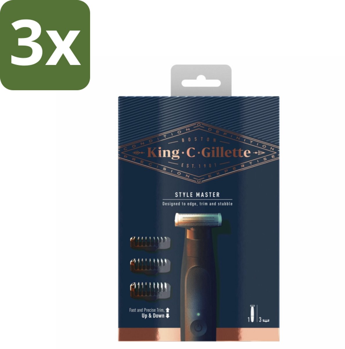 King C. Gillette - Stoppelbaardtrimmer - Style Master - Met 3 Navulmesjes - Bulkverpakking - 3 stuks