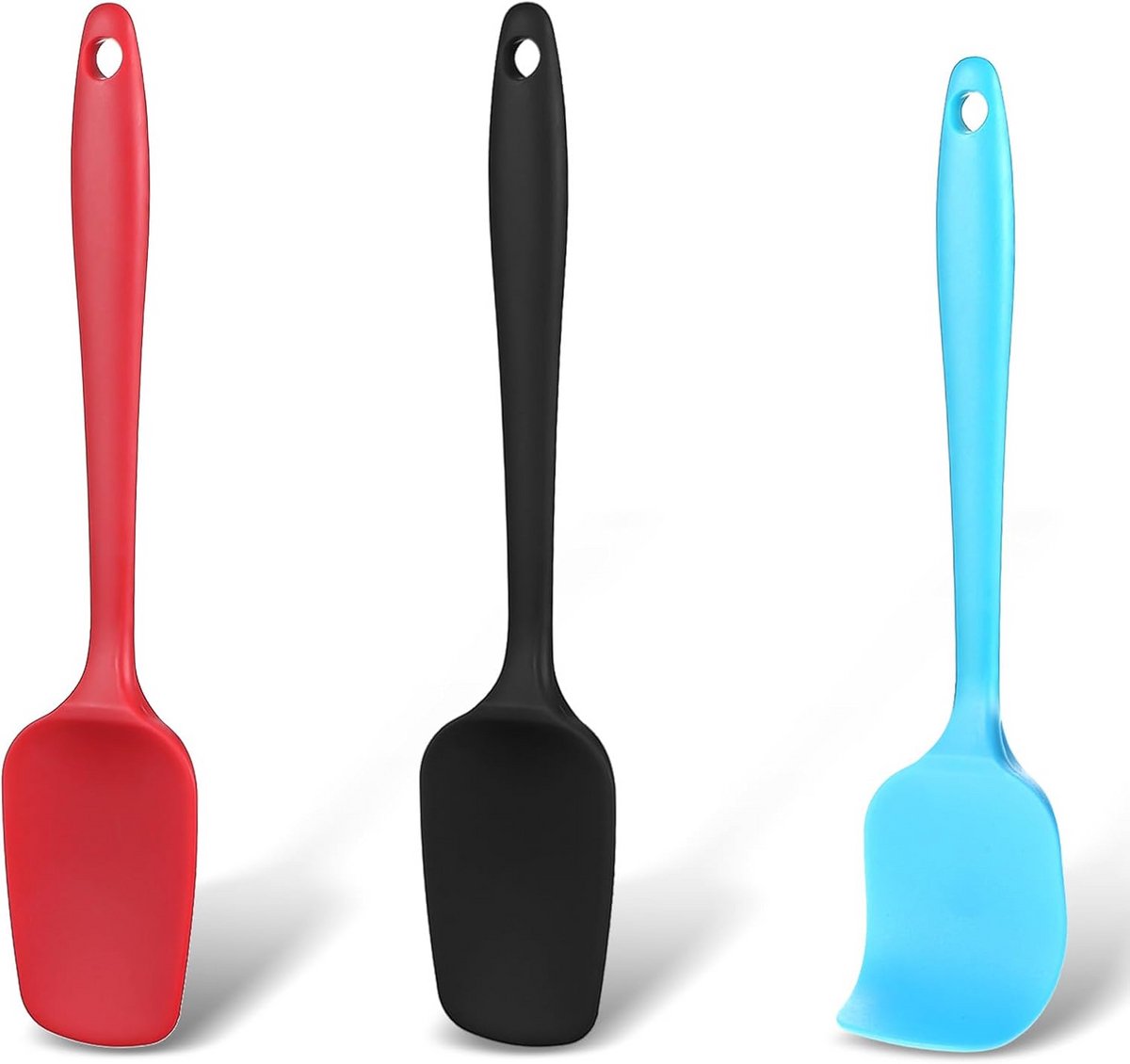 Set van 3 Flexibele Siliconen Spatels - Hittebestendig Rood & Zwart & Blauw