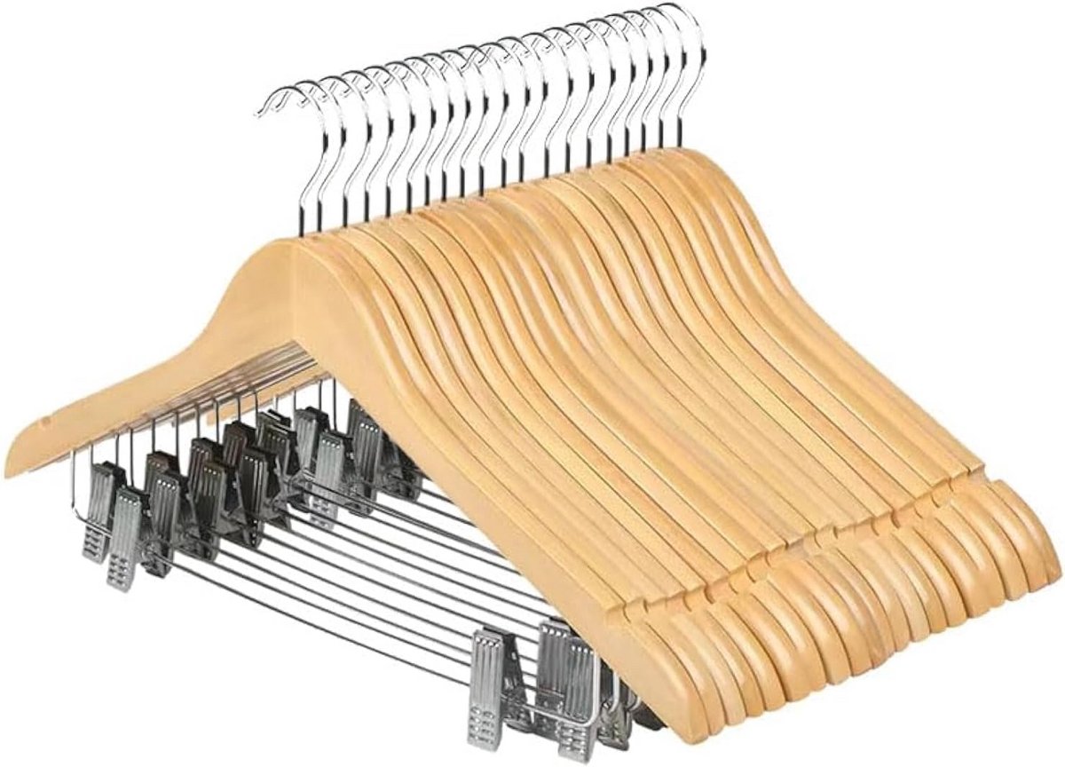 Set van 20 houten rokhangers met klemmen voor kleding en accessoires