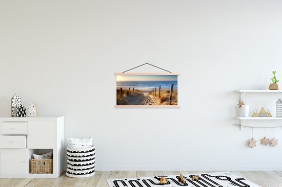 Support pour affiche avec affiche 90x45 cm - Affiche scolaire - Plage - Mer - Nederland - Dunes - Soleil - Affiche textile - Lattes vierges