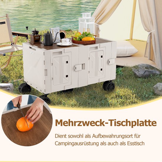 COSTWAY Bolderkar, opvouwbaar, handwagen met tafelblad, 2 opbergkisten, verstelbare handgreep en bekerhouders, 150 l, tuinwagen tot 60 kg belastbaar, transportwagen voor camping, wit van Merkloos — afbeelding 2