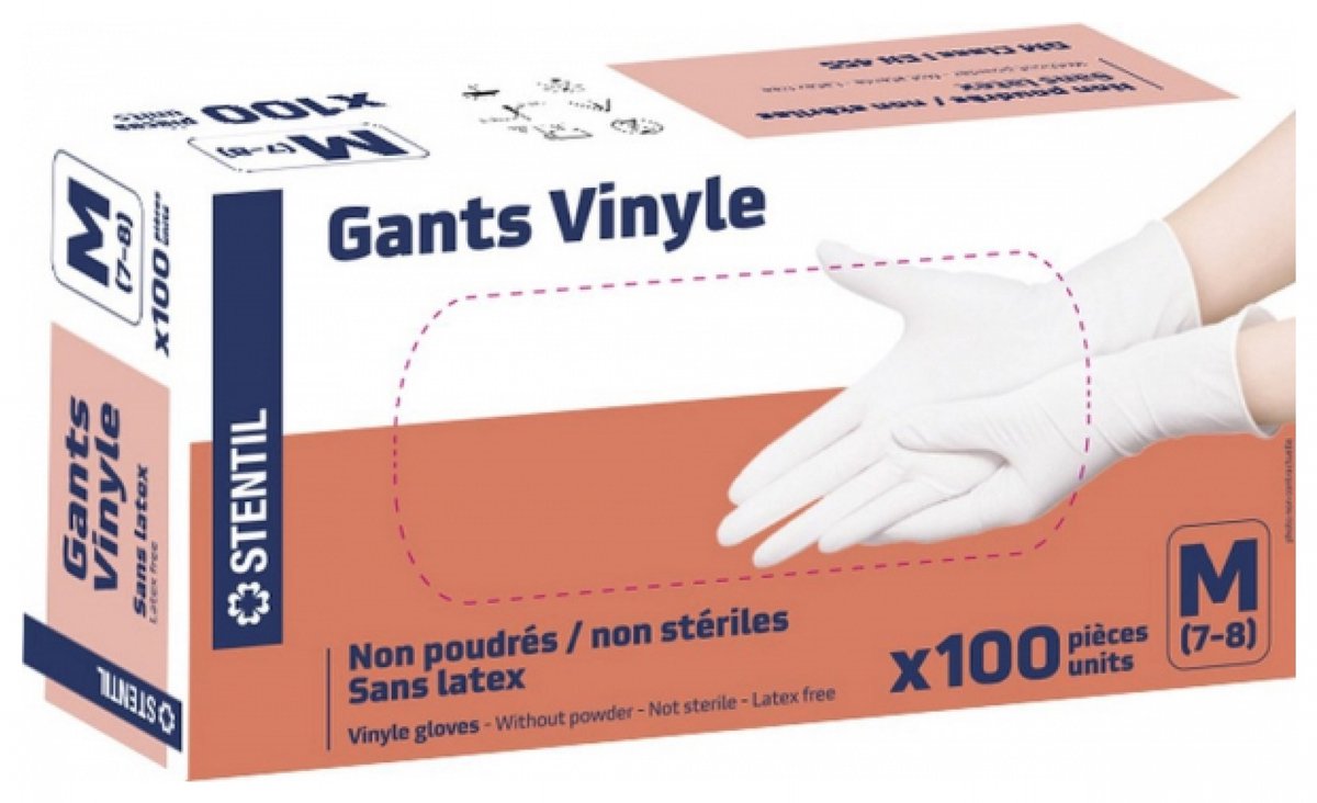 Stentil 100 Powder-Free / Non-Sterile / Latex-Free Vinyl Onderzoekshandschoenen (Maat : M)