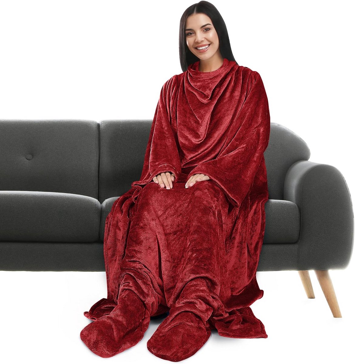 Luxe Draagbare TV Deken met Mouwen en Voeten voor Volwassenen - Extra Groot en Warm Fleece Plaid