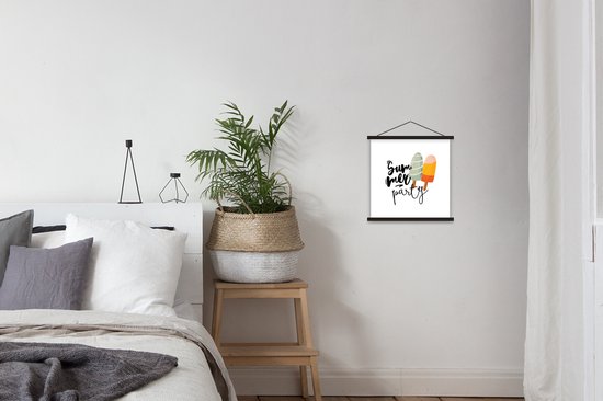 Porte-affiche avec affiche - Affiche scolaire - Été - Fête - Glace - 40x40 cm - Lattes noires