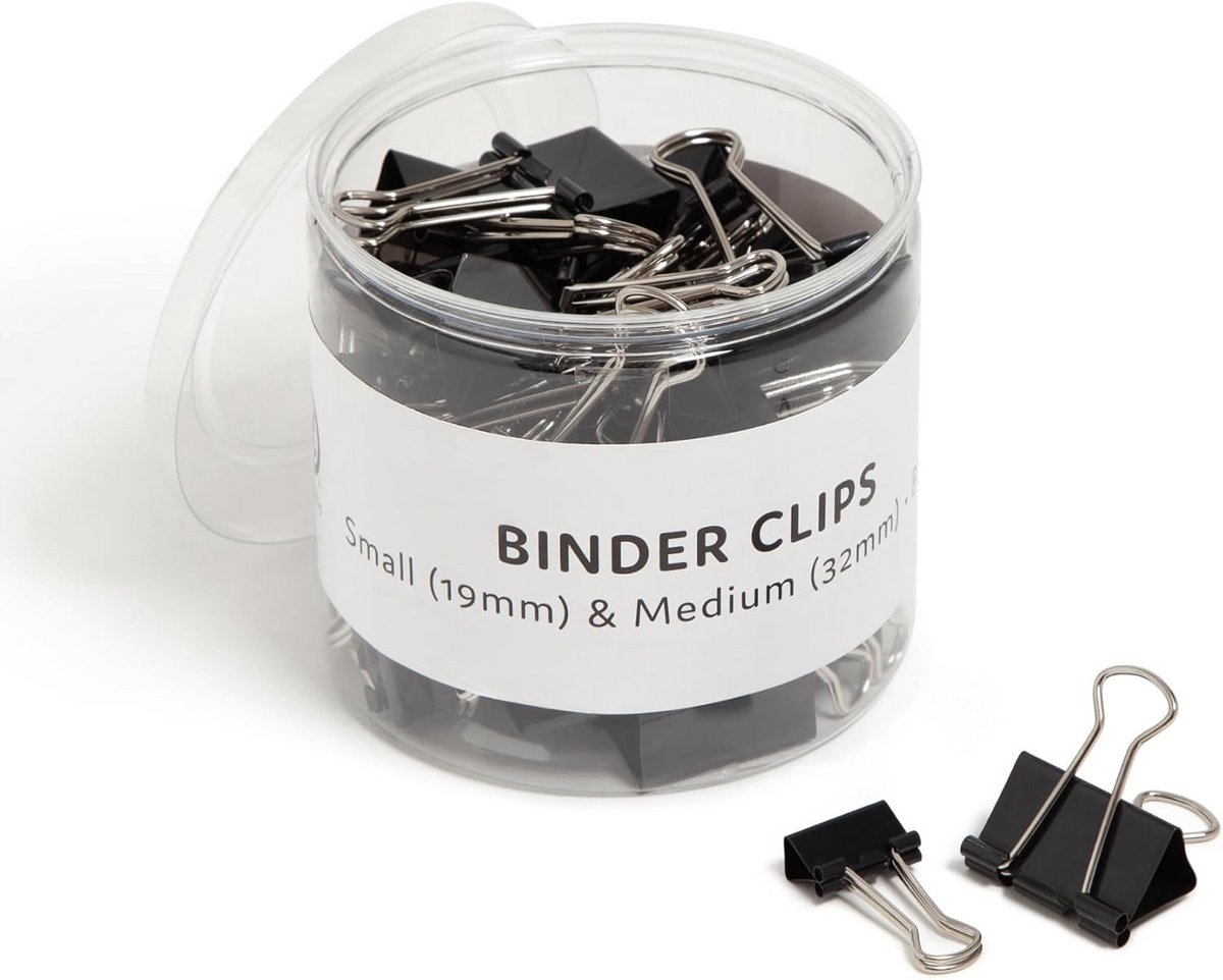 Zwarte en Zilveren Binderclips Set in Diverse Maten voor Kantoor en Thuis