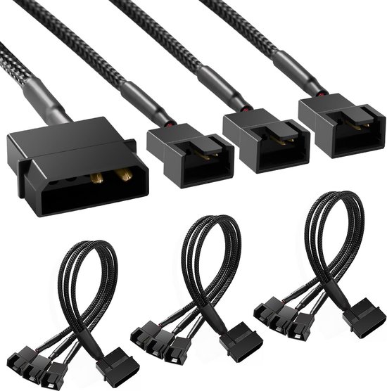 Set van 3 Molex naar Ventilator Adapterkabels - 4-Pin Molex Splitter voor PC Case Fans