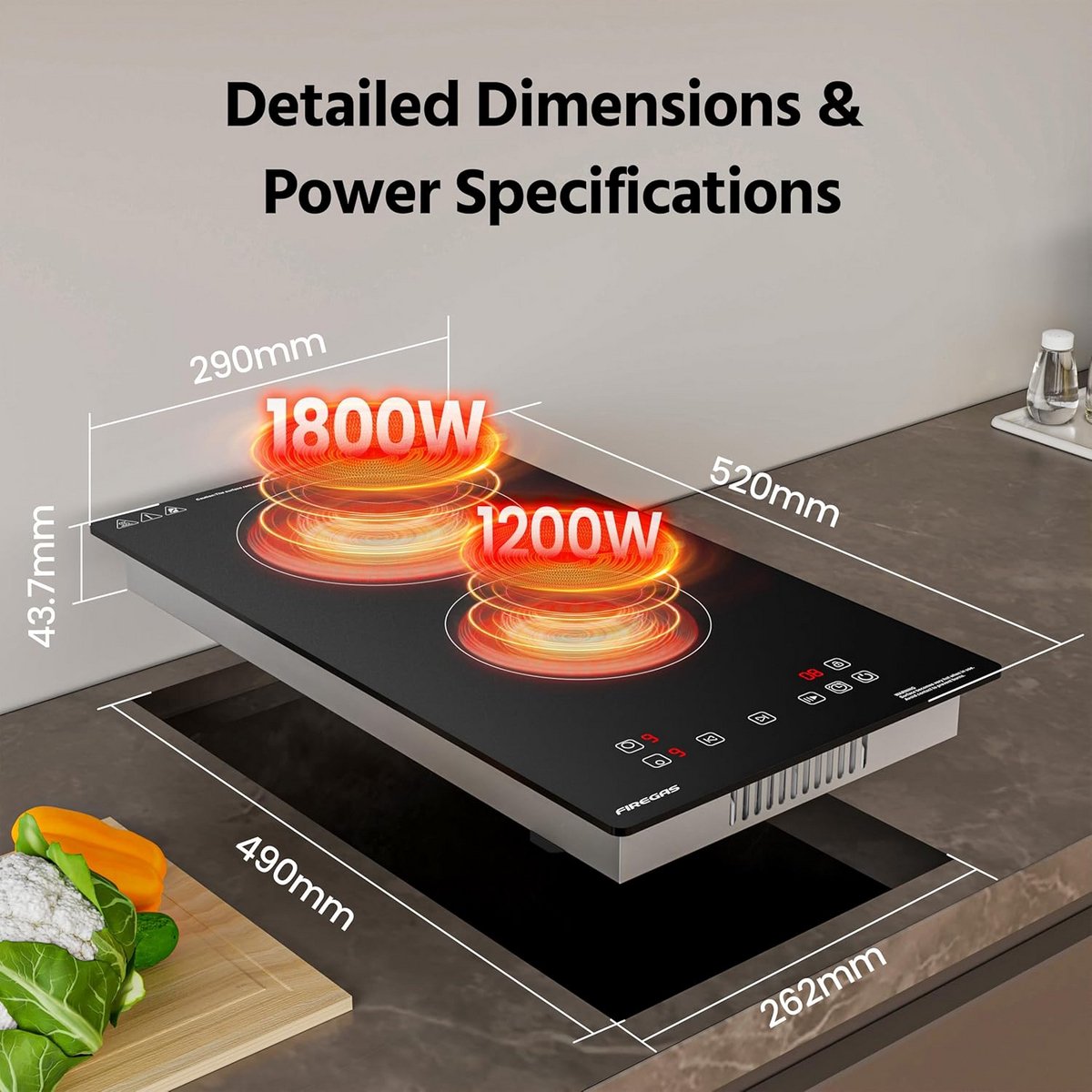 Inbouw Keramische Kookplaat 3000W - 2 Zones - Sensor Touch - Timer & Kinderbeveiliging