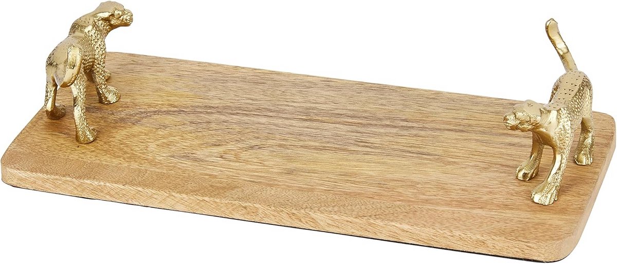 Rechthoekige Serveerplank van Mangohout met Luipaard Handvatten voor Snacks en Hapjes