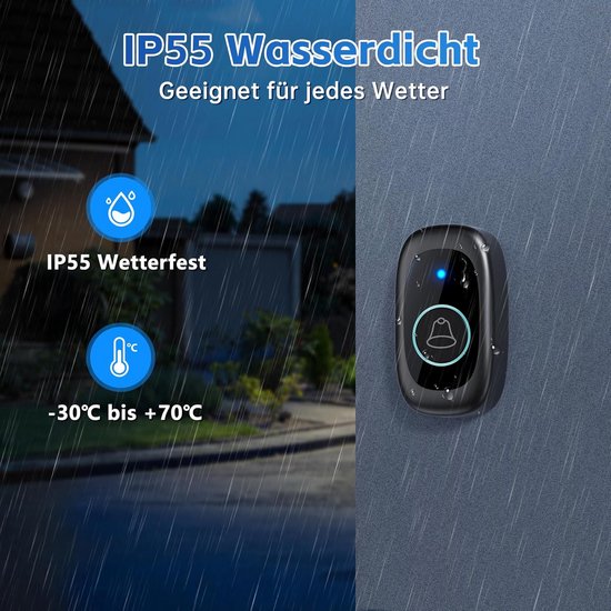 Draadloze Deurbel Buiten - Waterdicht, 400M Bereik, 2 Ontvangers, 55 Melodieën & LED Flits — afbeelding 4