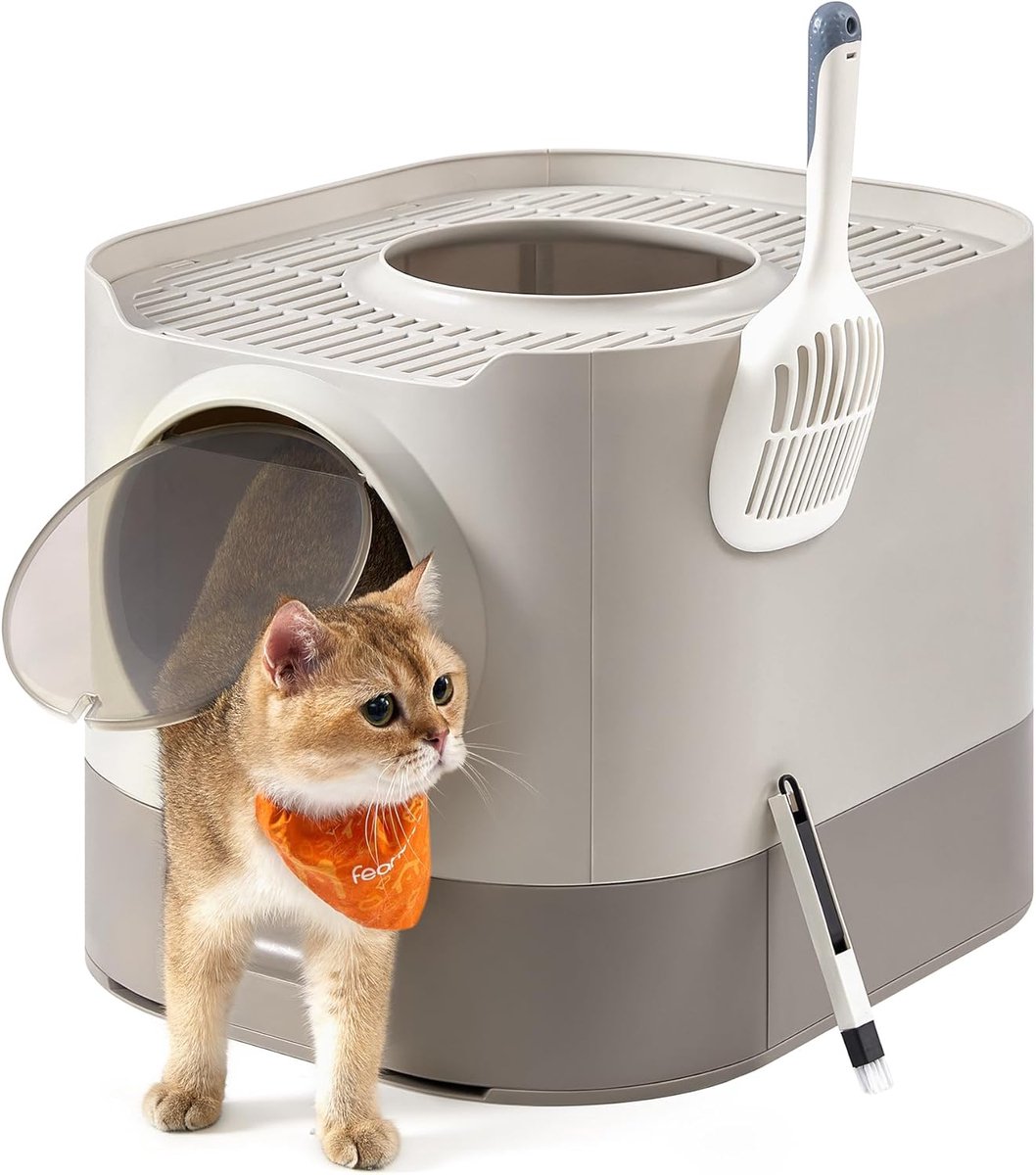 Feandrea - kattenmand - kattenbak - met hoge randen - met schepje en borstel - grijs