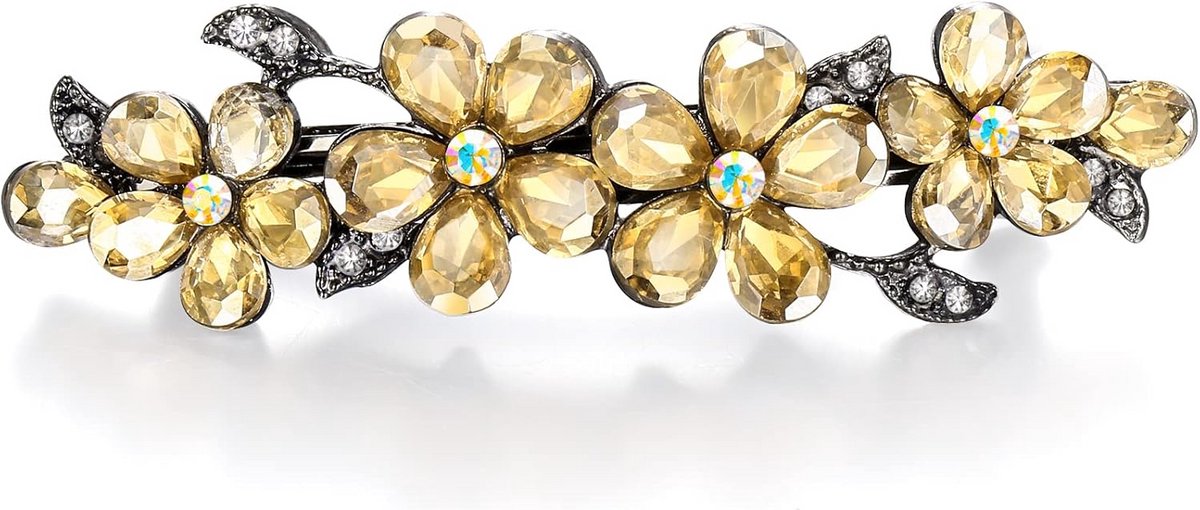 Elegante Haarspeld met Oostenrijks Kristal Bloem & Druppel - Bruin Zwart Accessoire