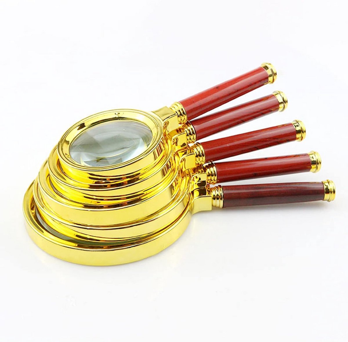 5-delige Set 10x Handheld Vergrootglazen 60-100mm - Imitatie Houten Handvat - Hoge Kwaliteit - Voor Lezen en Inspectie
