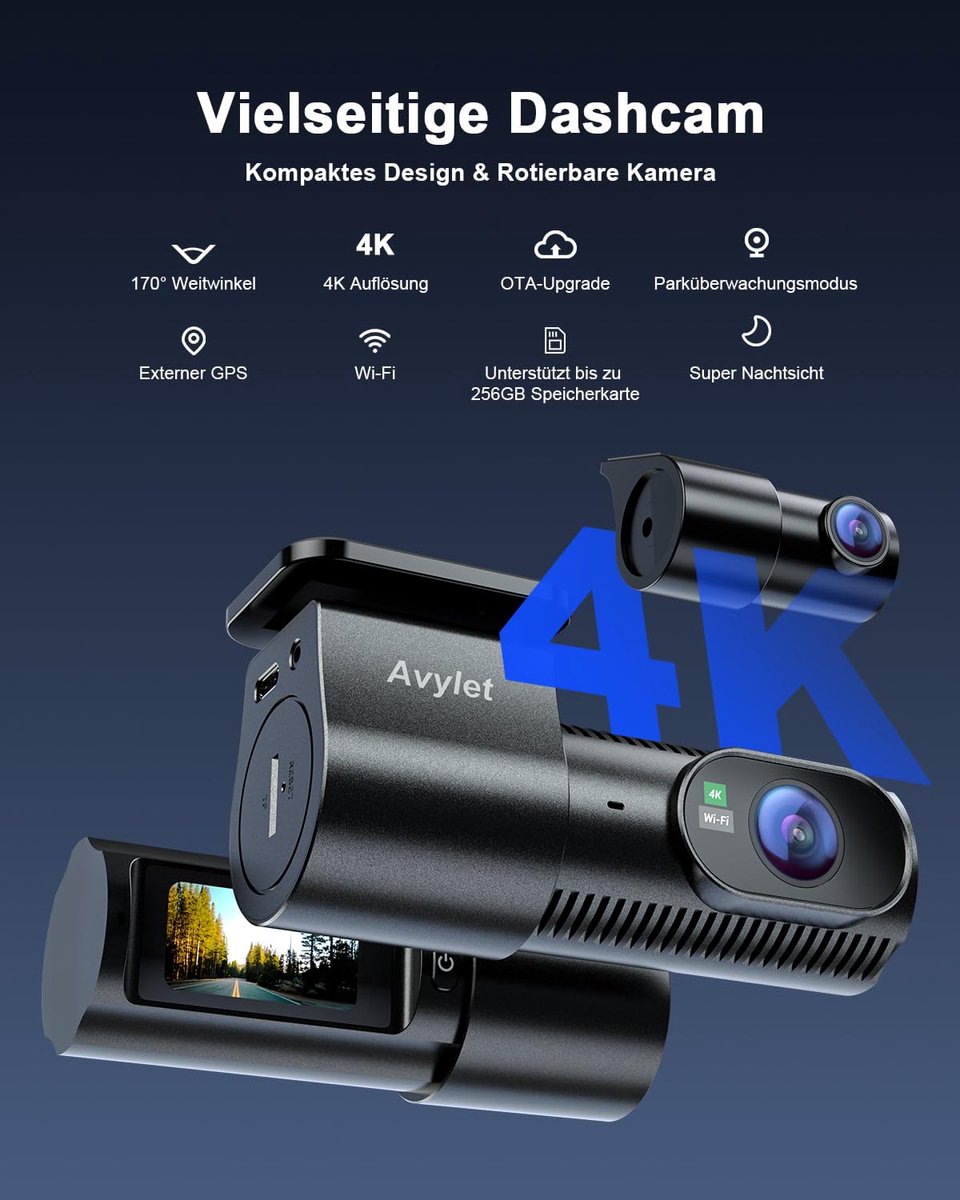 A4 Dual Dashcam voor auto - Ultra 4K & 1080P Dashcam - Voor en Achter Camera - WiFi en GPS - 3 inch met App - Full HD achter camera - FullHD resolutie - Night vision - G-sensor - loop recording – foto 8