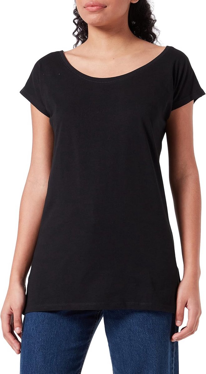 Dames T-shirt met Wijde Hals en Losse Pasvorm - Zwart