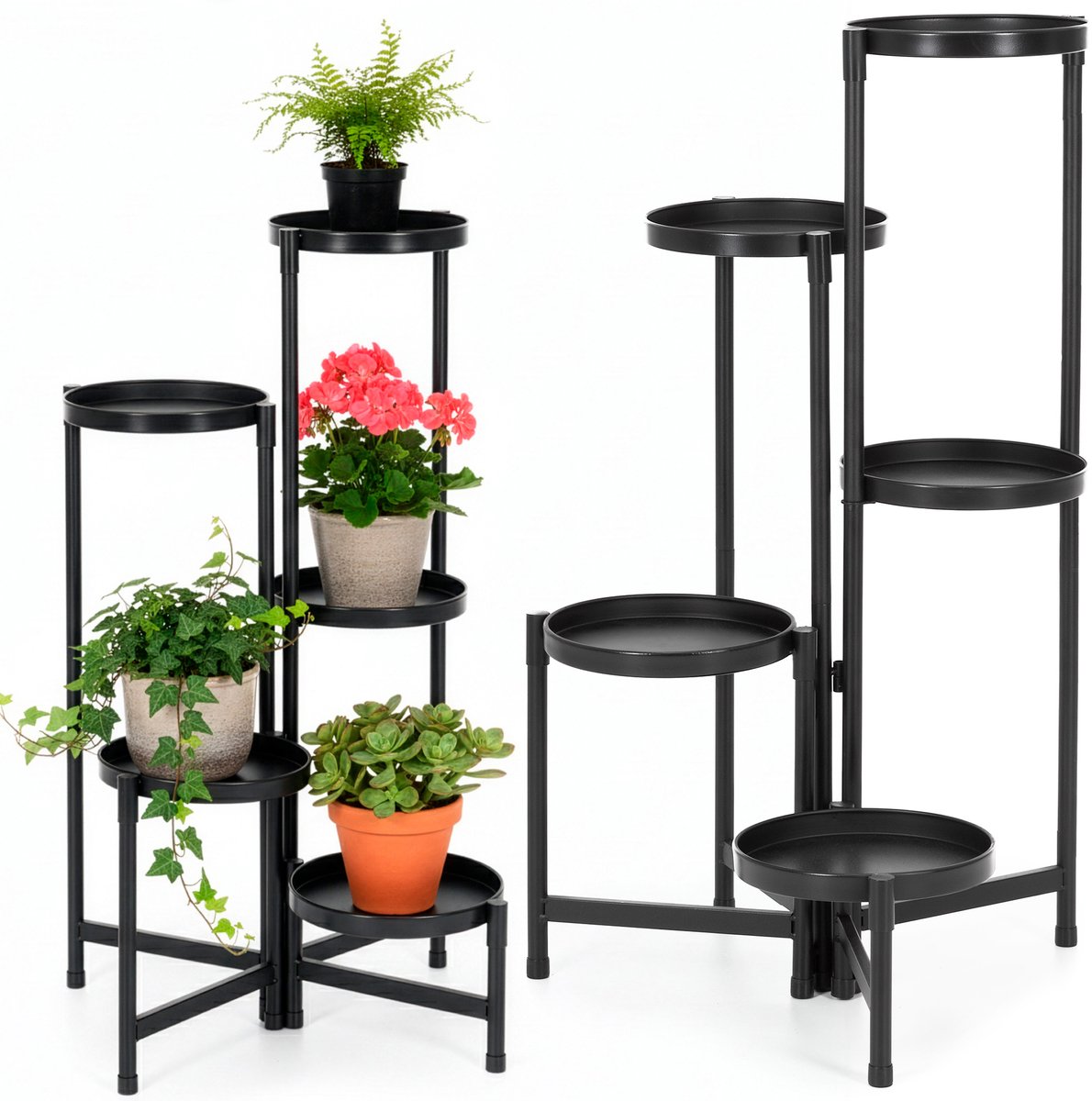 Springos Plantenstandaard - Bloemenstandaard - Plantenrek - Bloementrap - Metaal - 5 laags - 78,5 Cm - Zwart