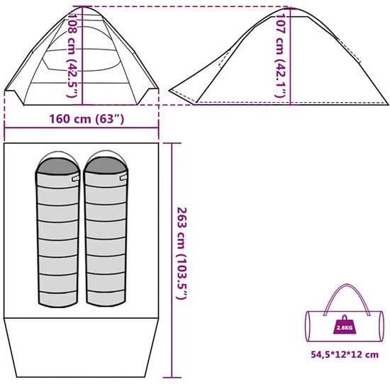 vidaXL Koepeltent 2-persoons waterdicht Kampeertent - Tent - Buitenleven - Camping - Vakantie van Vidaxl — afbeelding 5