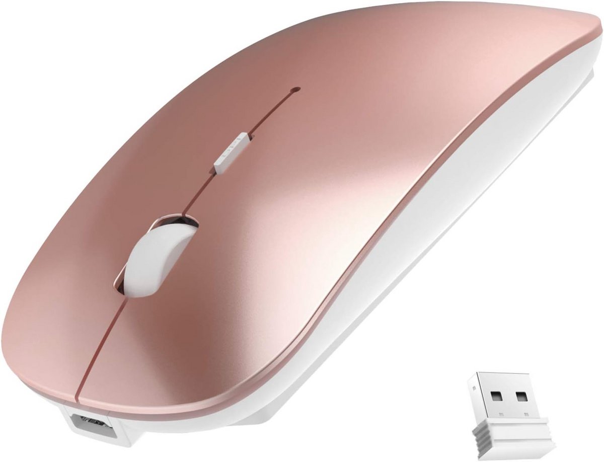 Draadloze Bluetooth-muis 2.4 GHz Dual Mode - Oplaadbare Slim Muis met Stille Bediening en 3 Verstelbare DPI voor Laptop en PC