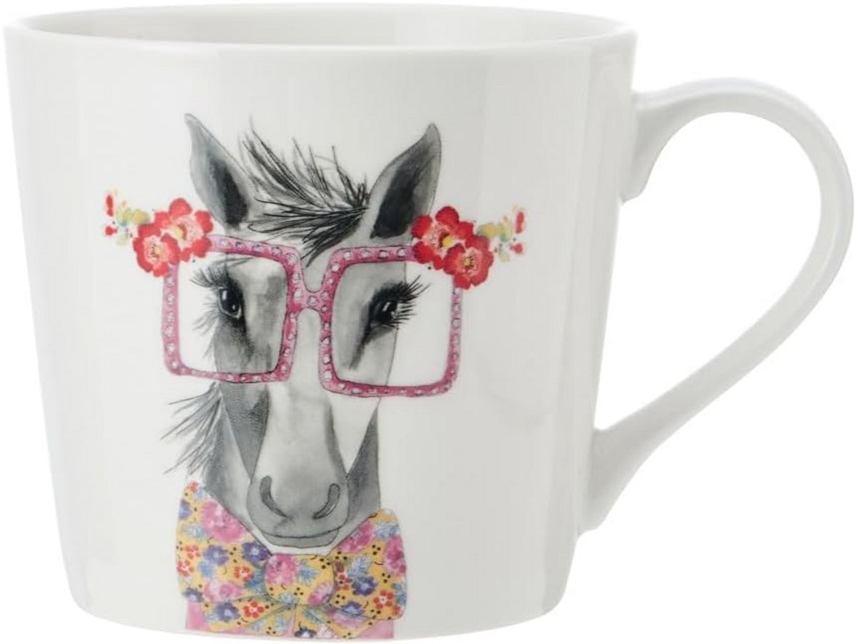 Fijne Porseleinen Mok met Paardenprint in Geschenkkoker