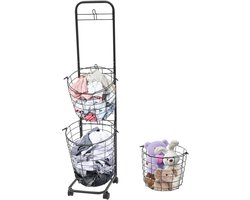 Grote Wasmand op Wielen met 3 Verwijderbare Sorteerbakken - Slimme Waswagen voor Slaapkamer en Badkamer
