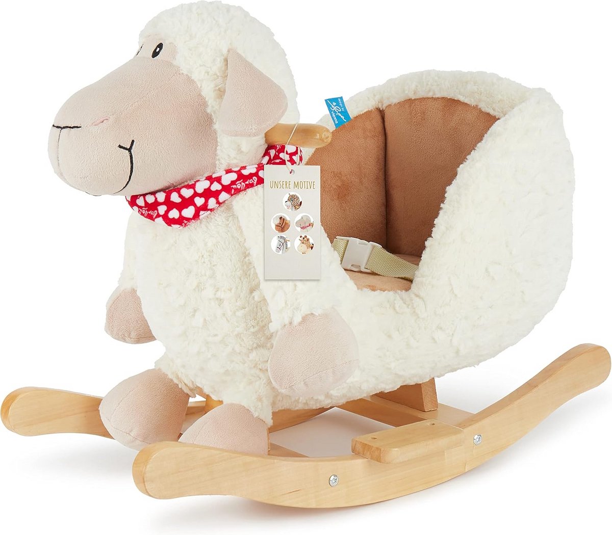 Pluche Schommel Aap - Schommelbeest met Veiligheidsgordel voor Baby's vanaf 9 Maanden - Houten Schommelstoel