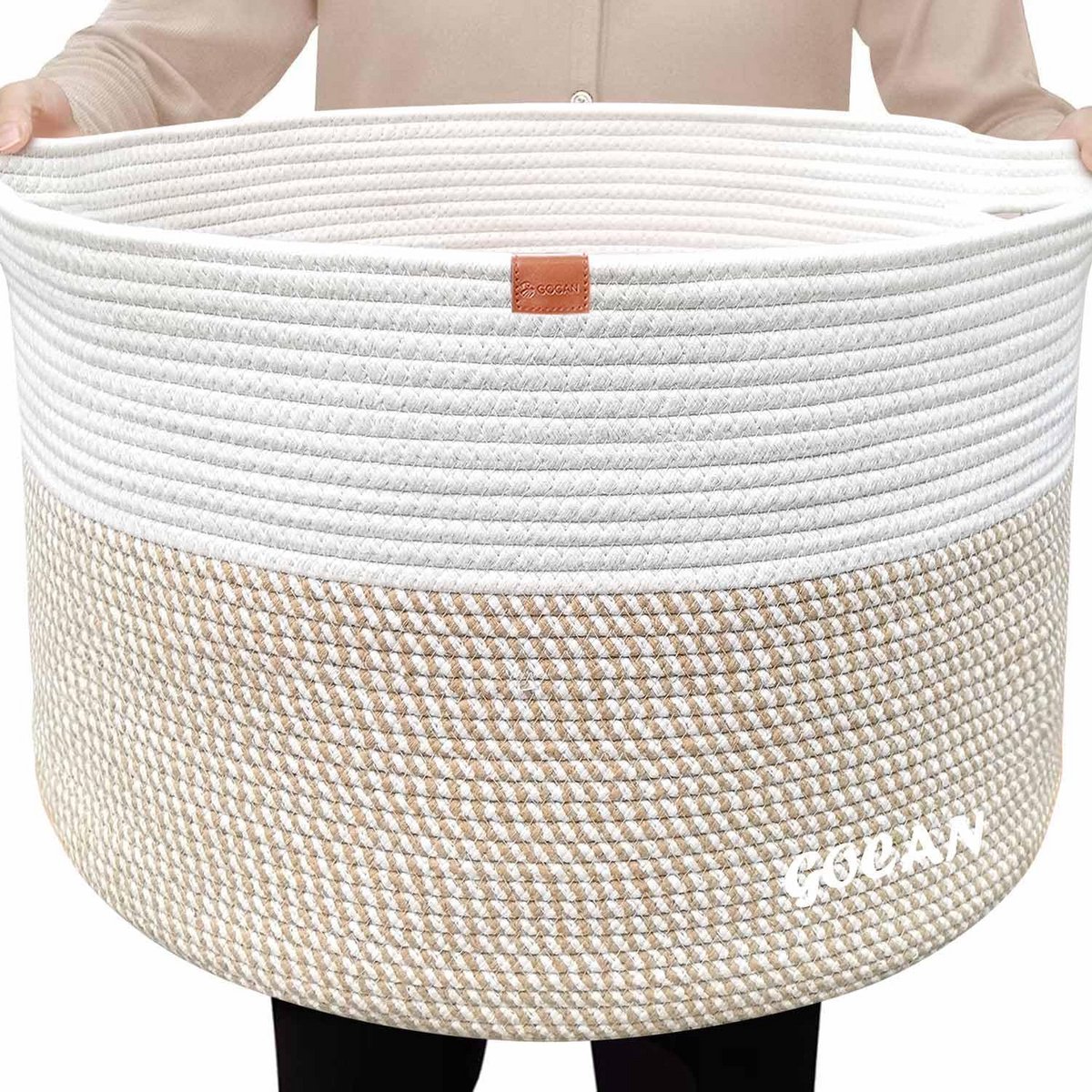 XXXL Grote Katoenen Touw Geweven Opbergmand met Handvatten voor Wasmand of Speelgoed